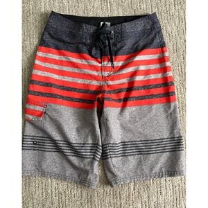 Hang Ten Mens Grey Orange Striped Board Shorts Swim Trunks Size 28
